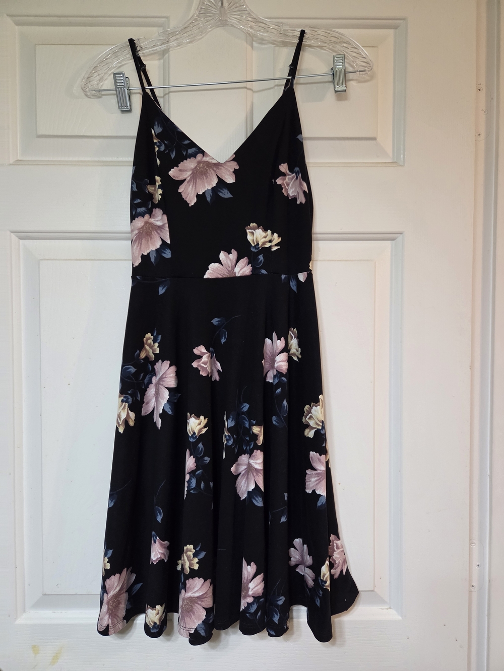 Soprano Black Slip Dress with Pink and Cream Floral Print